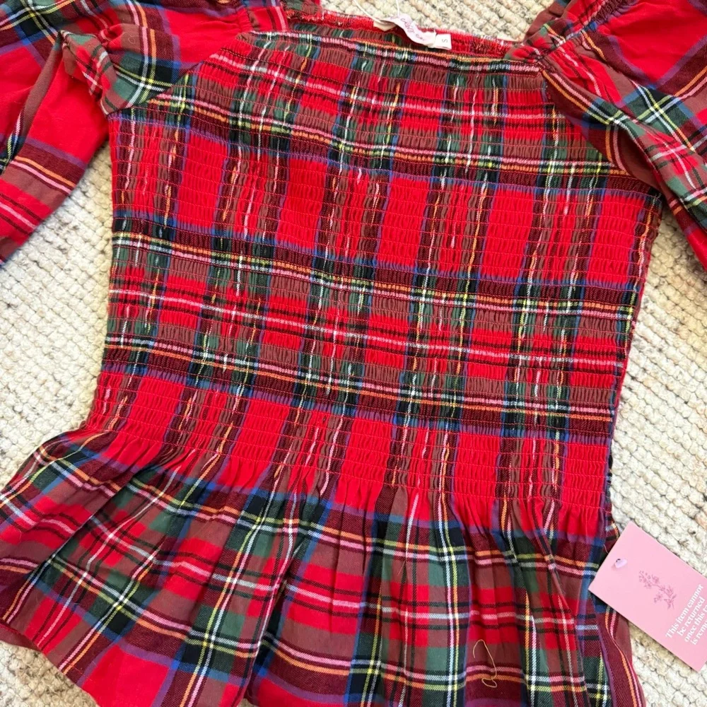 Ivy city co Red Plaid tartan Peplum Madeline Top S new with tags - Picture 2 of 3